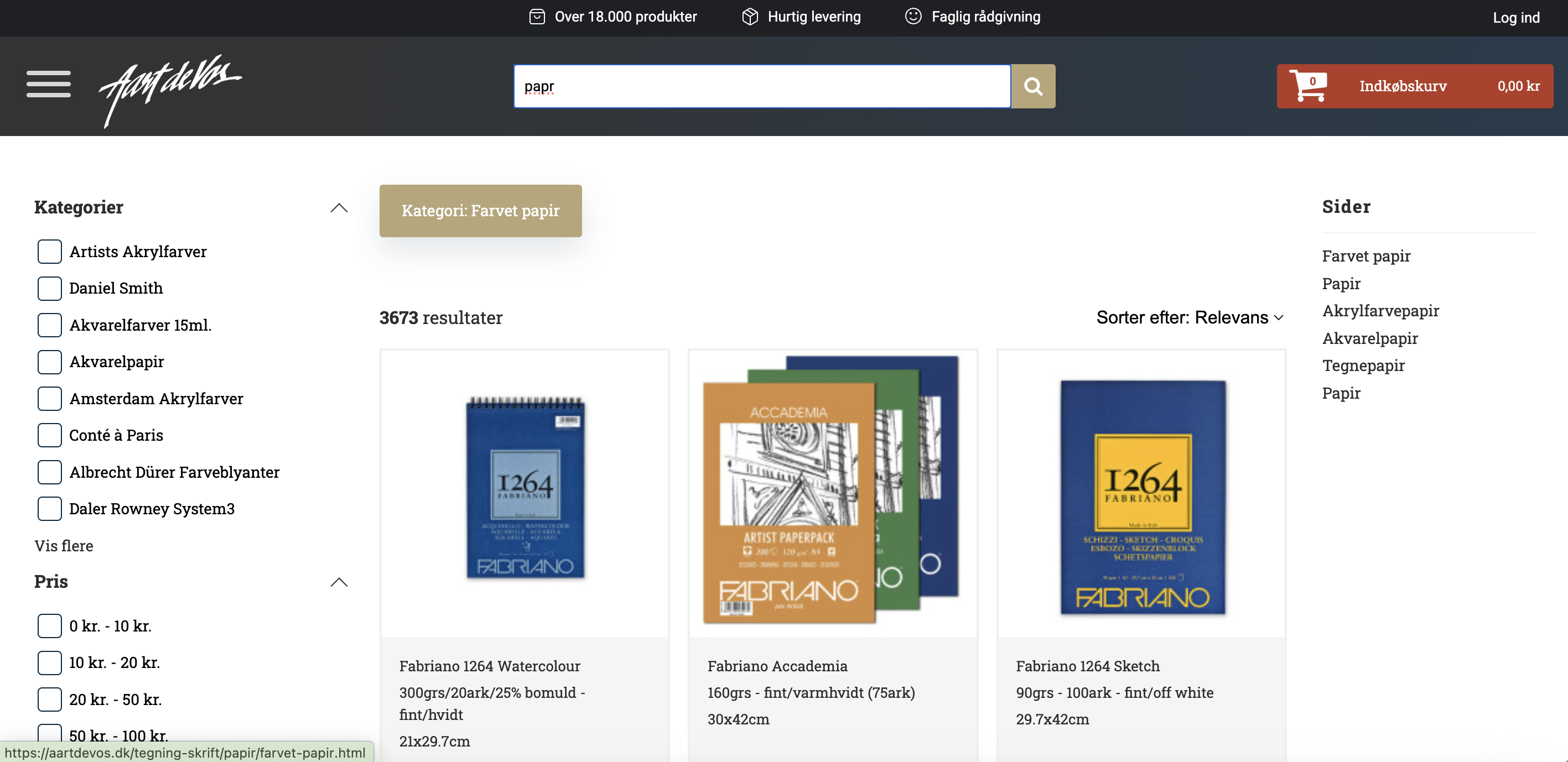 Aart de Vos search results for art paper across its large product catalog