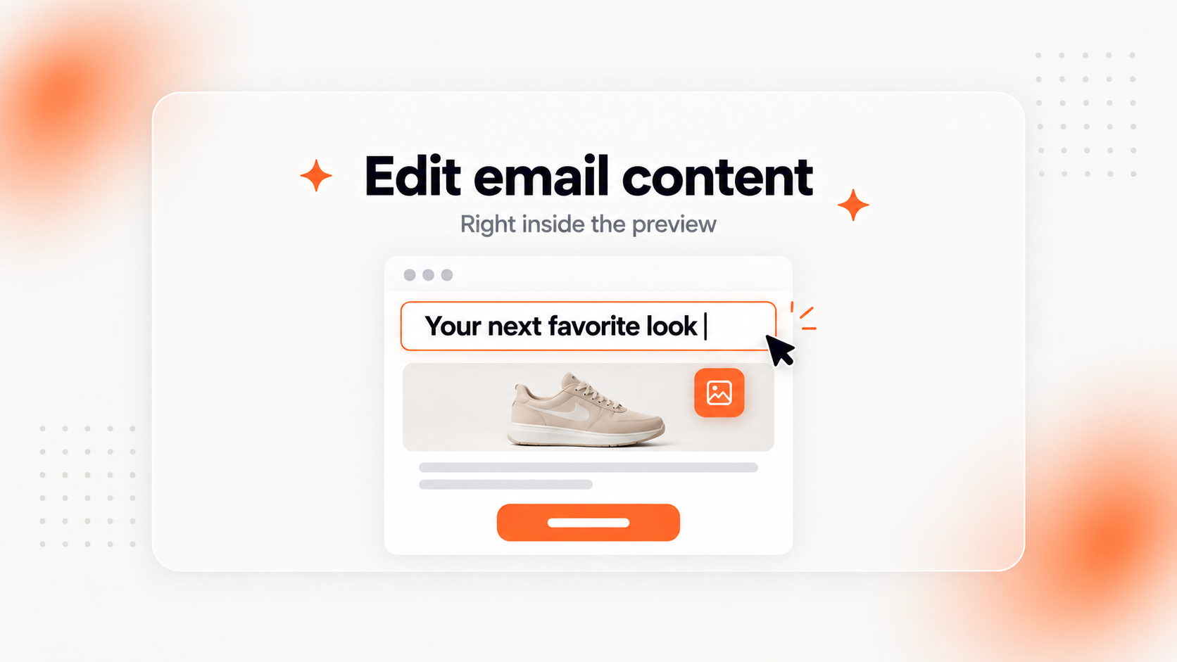 An email preview showing inline text and image editing controls