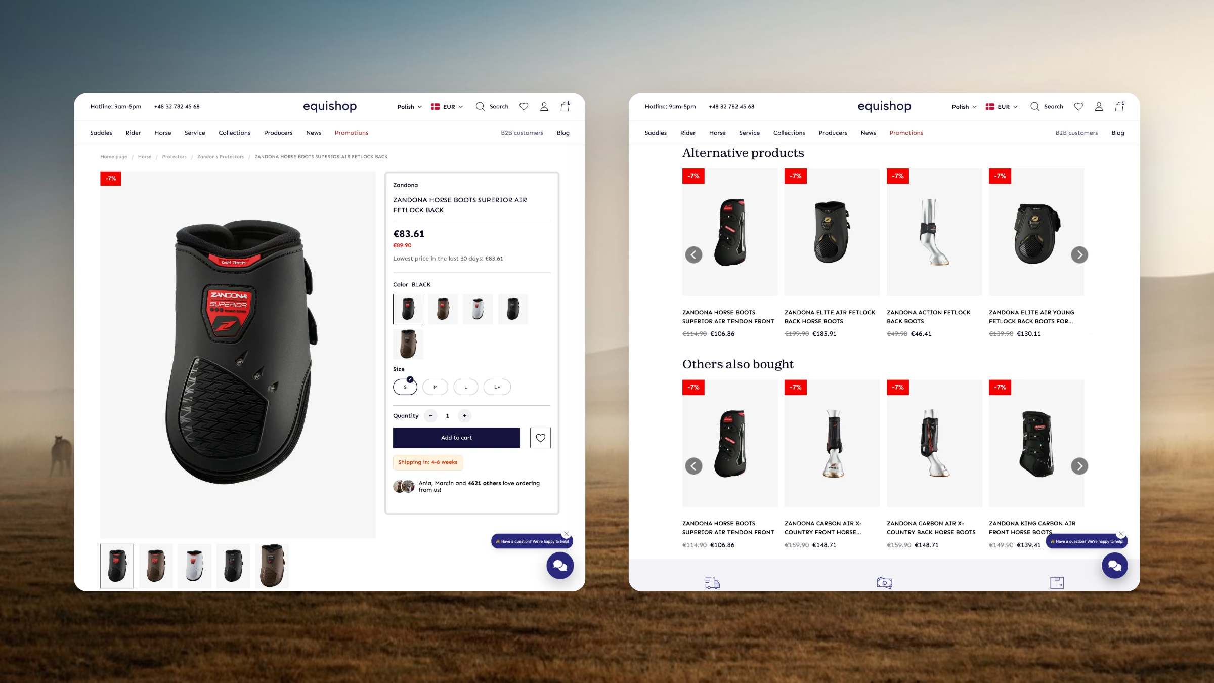 Alternative equestrian products recommended on an Equishop product page