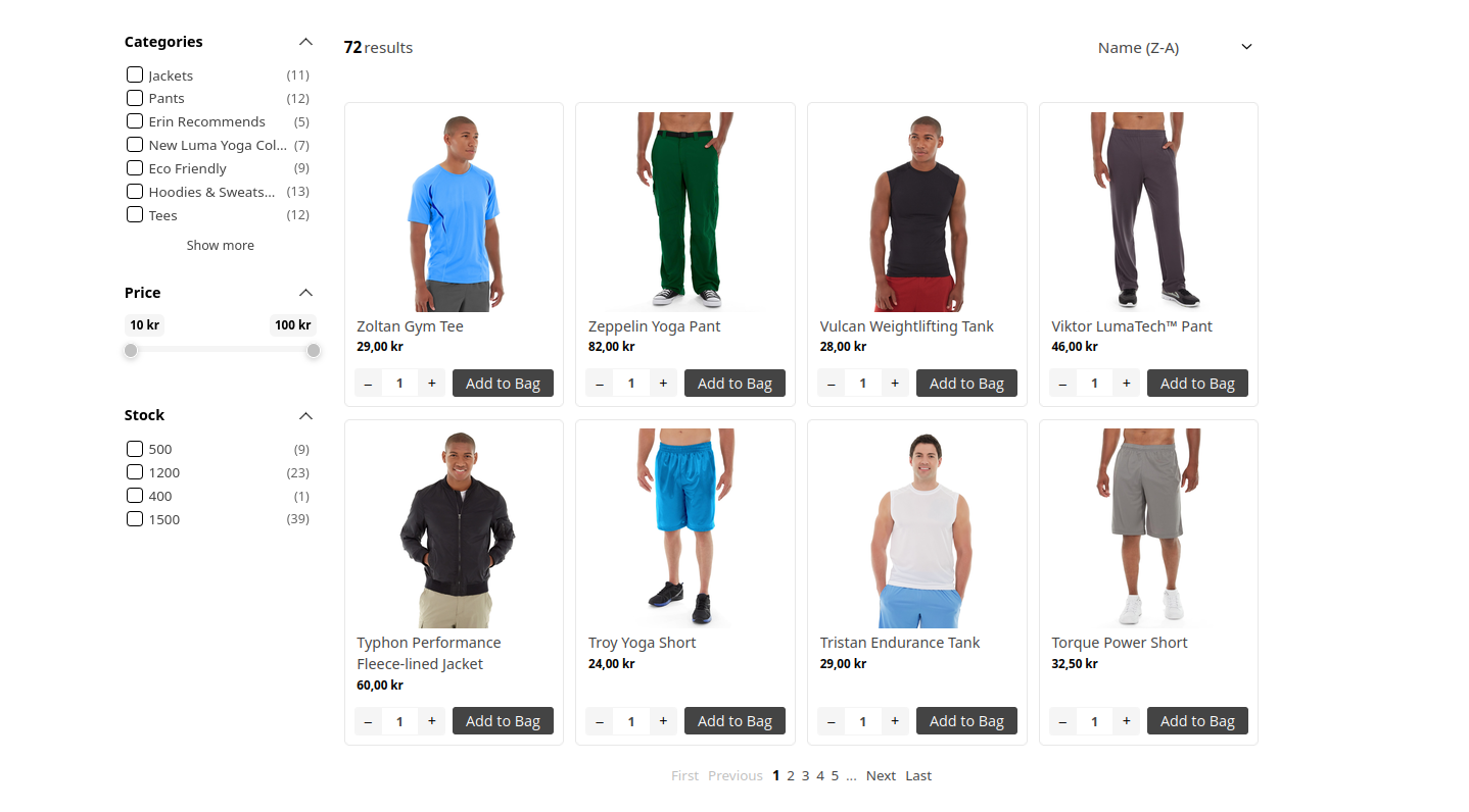 Full Clerk.io category page with product filters, sorting, and pagination
