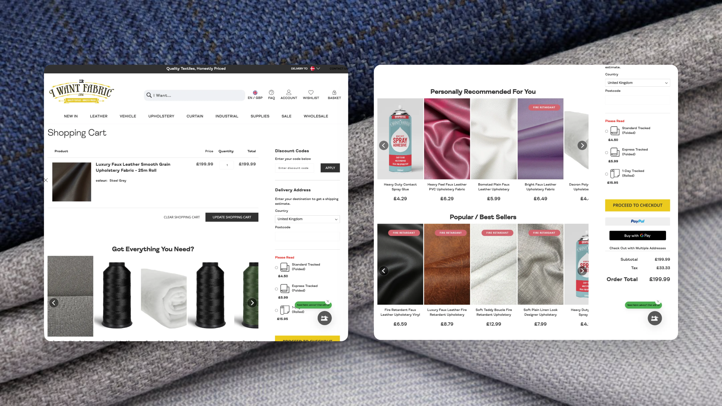 Related fabrics and materials recommended in the I Want Fabric basket