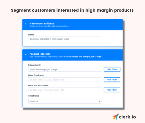 Screenshot of Clerk.io's Audience segmentation tool
