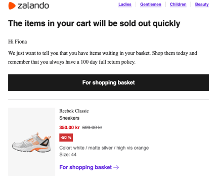 zalando cart abandonment email
