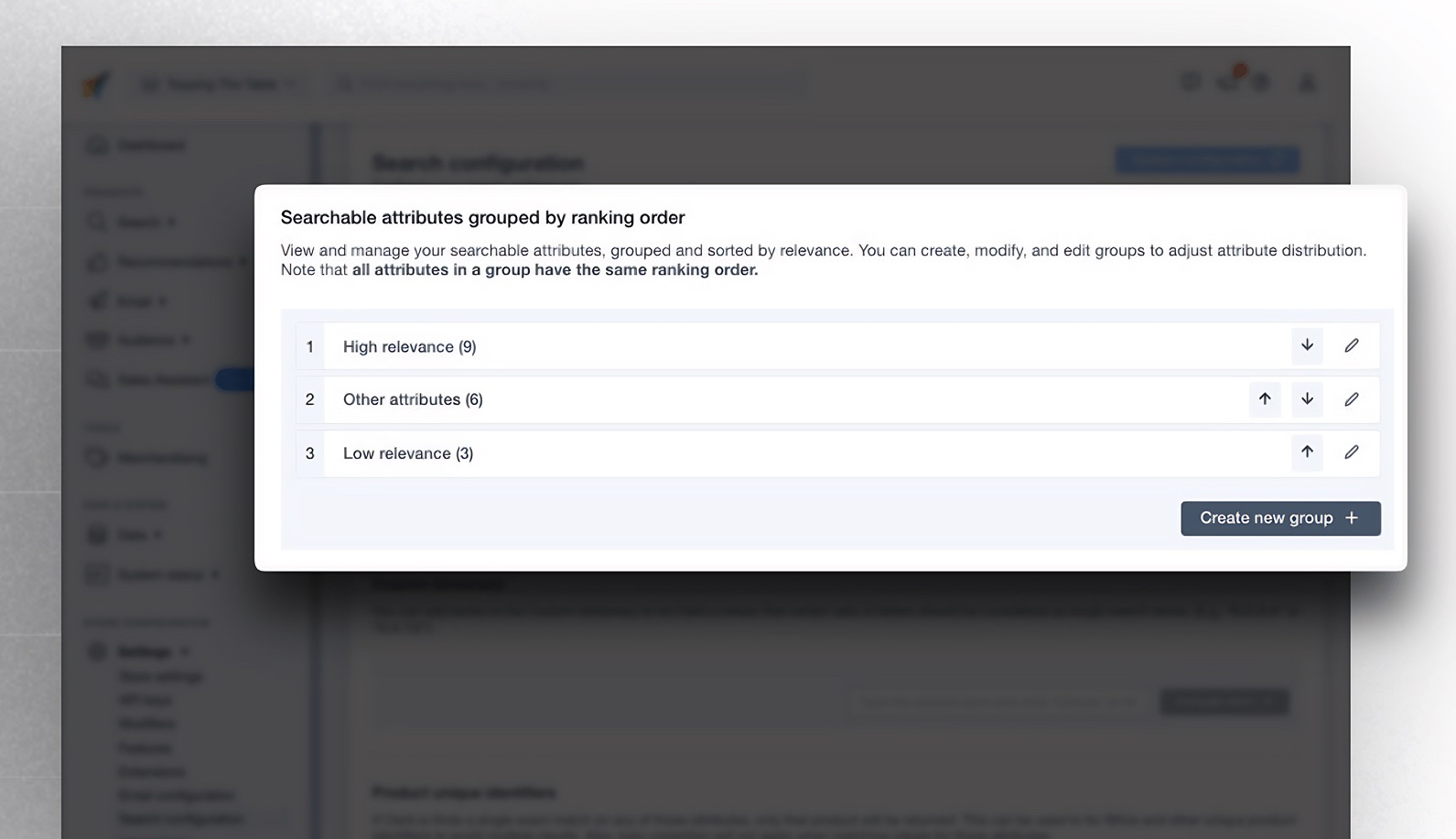 Screenshot of searchable attributes settings