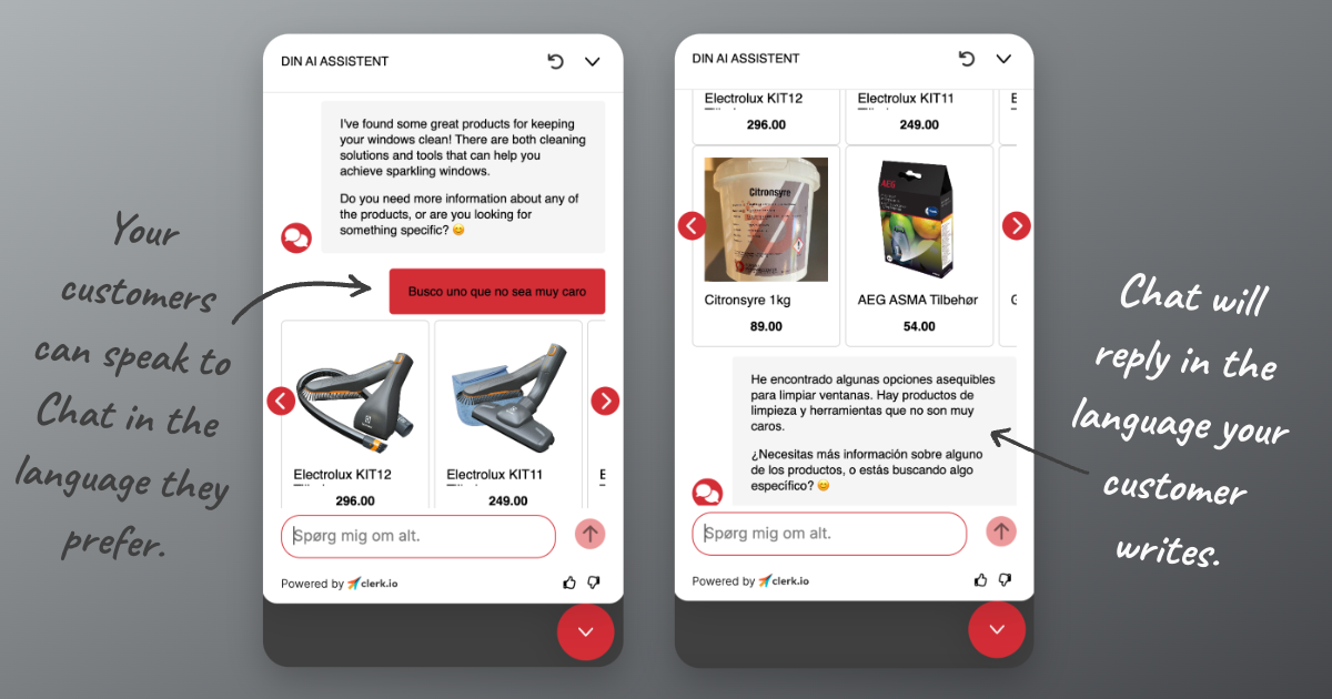 Screenshot showcasing how Clerk.io’s AI Chat works