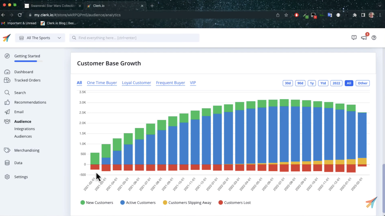 Screenshot of customer base growth
