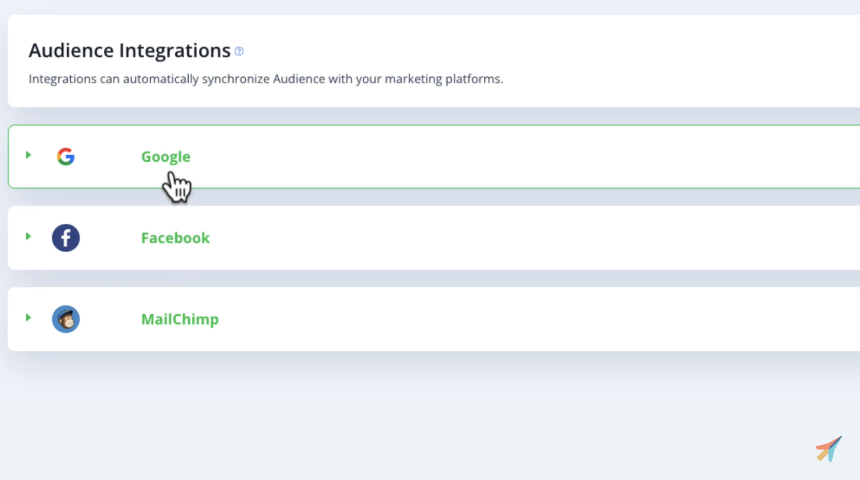 Screenshot of audience integrations