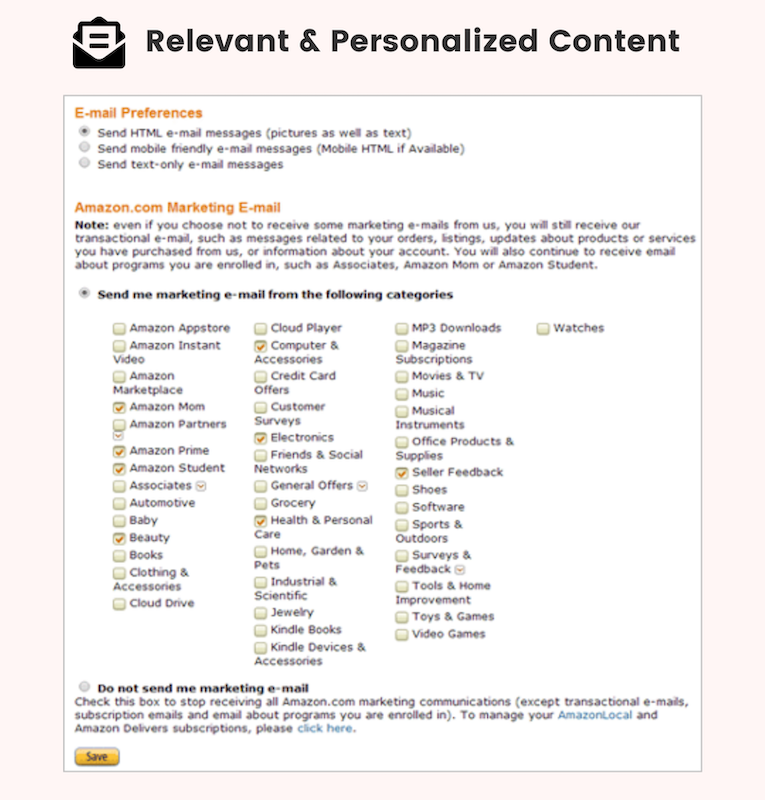 Amazon relevant and personalized content