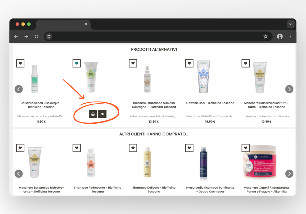 Screenshot showcasing how products are added to the cart