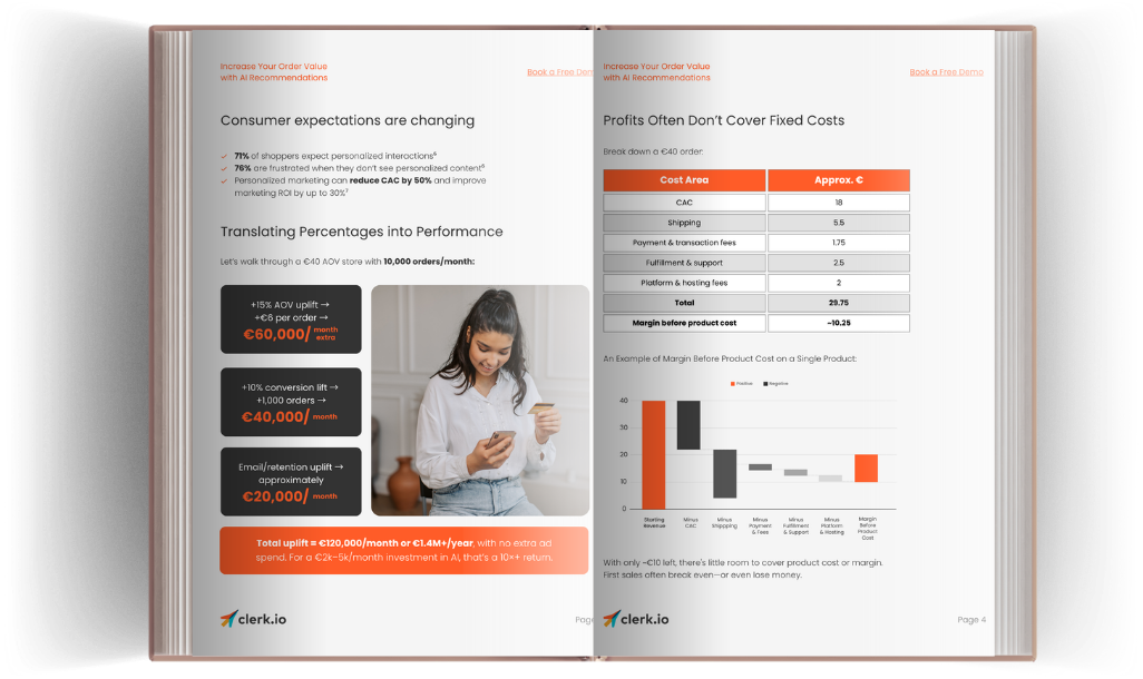 Inside How to Increase Your Average Order Value with AI, page spread 1